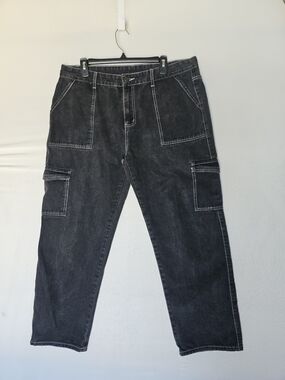Manfinity Black Contrast Stitch Cargo Jeans XXL
